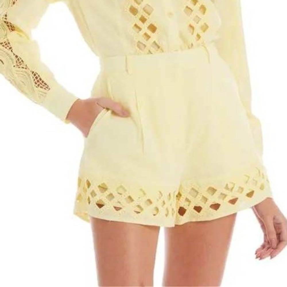Allison New York Camila Eyelet Lace Hem Shorts Butter Yellow Pastel Medium